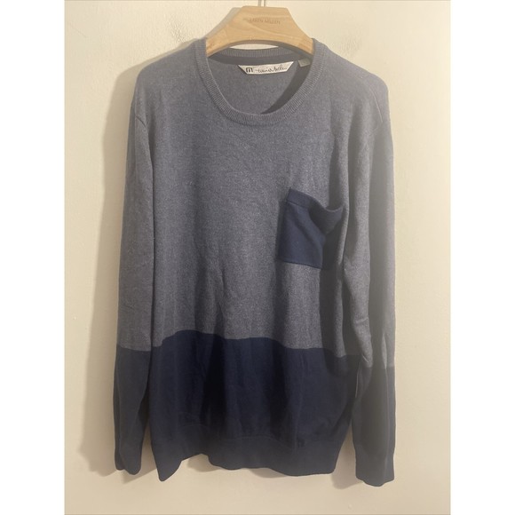 Travis Mathew Mens Sweater Cashmere Blend 2 Tone Blue Gray Long Sleeve Size L - Picture 1 of 7